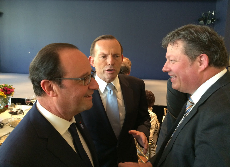 Hellyers Road’s Mark Littler talks ‘whisky’ with President Hollande and former Prime Minister Tony Abbott in Canberra